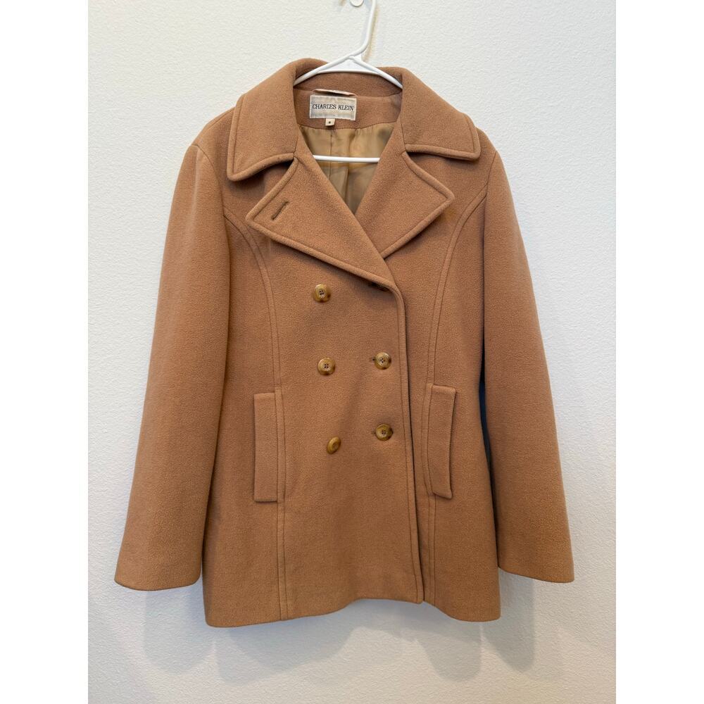 Charles Klein Vintage 100% Wool Peacoat Women's 6 Camel Tan Double‎ Breasted